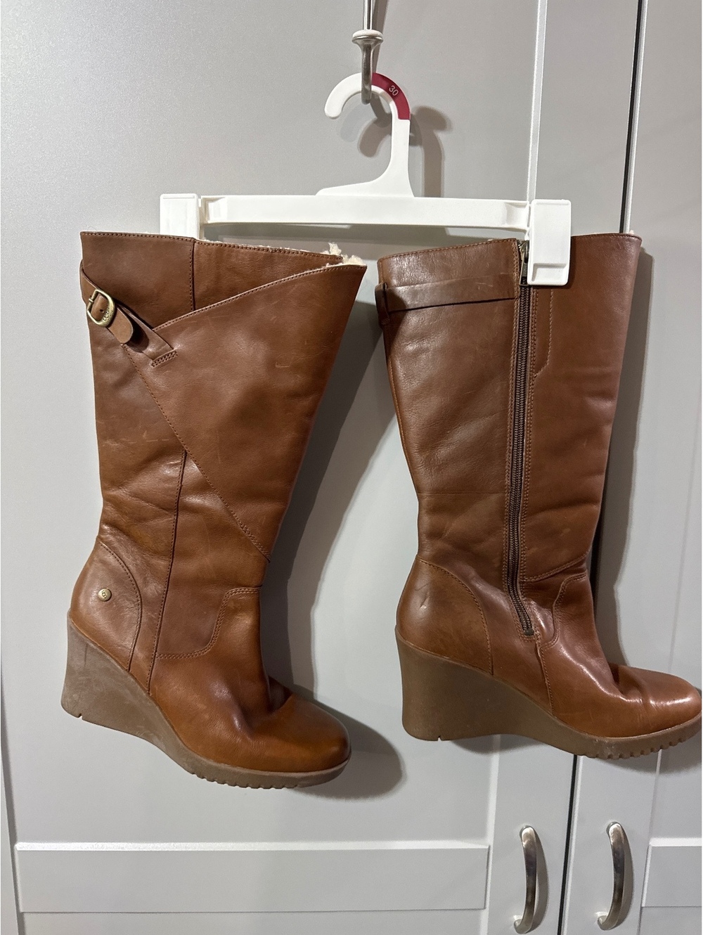 UGG Australia Brown Leather Wedge Boots Size 9 USA / 7.5 UK